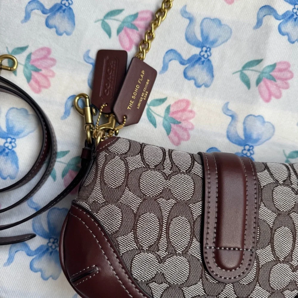 Coach Signature Canvas and Leather Shoulder Bag in Brown
